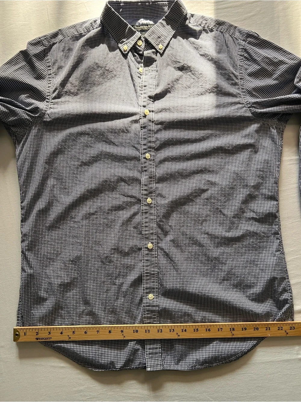 Banana Republic Blue Gingham Soft Wash Slim Fit Shirt XL Tall